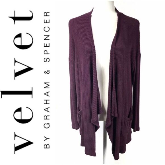 VELVET BY GRAHAM & SPENCER Burgundy Thermal Drape Cardigan. Medium. Women’s. - Picture 1 of 6